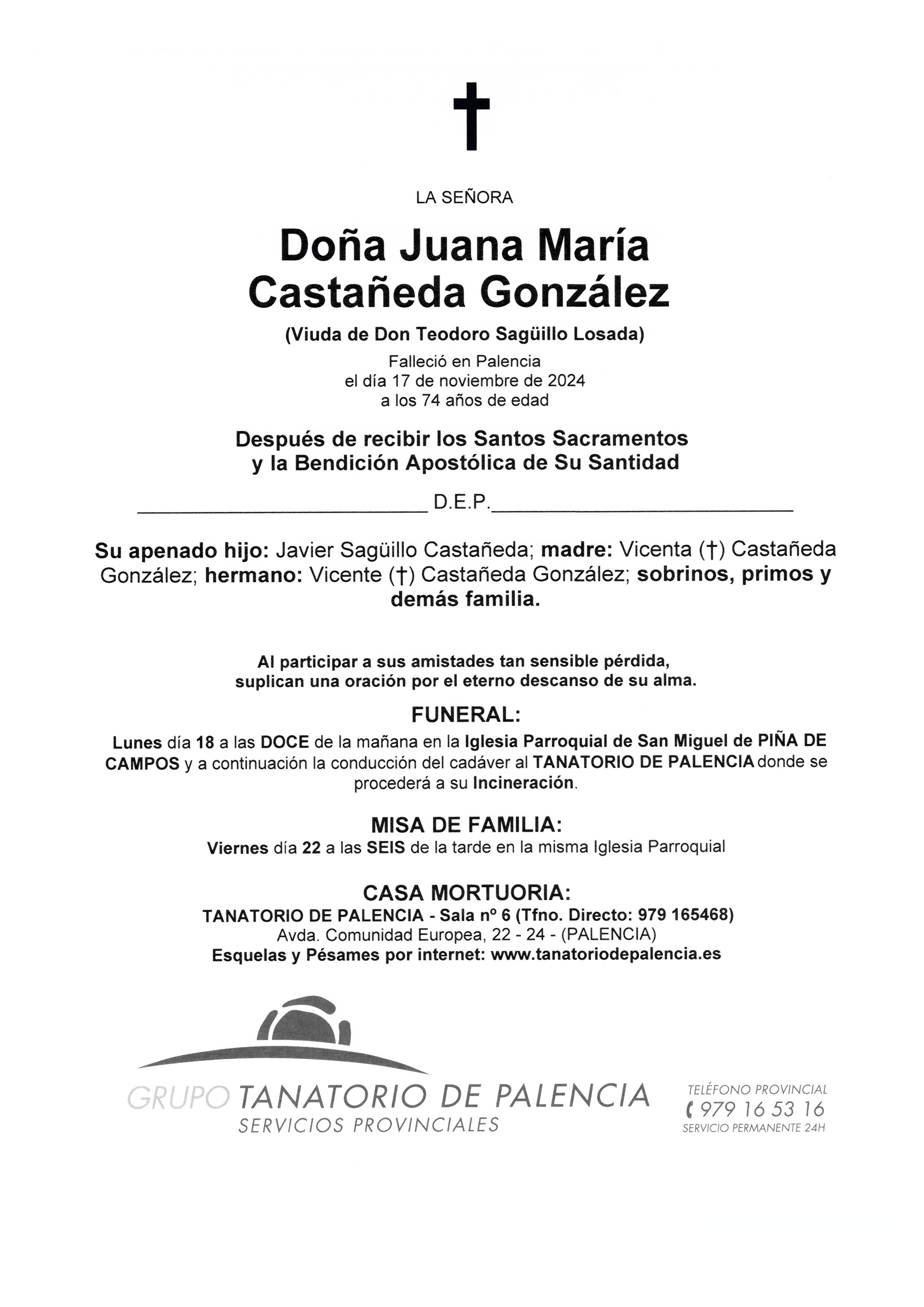 LA SEÑORA DOÑA JUANA MARÍA CASTAÑEDA GONZÁLEZ